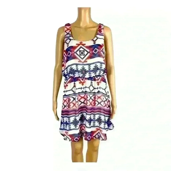Xhilaration Women’s Red White Blue Aztec Print Mini Dress - Picture 1 of 10